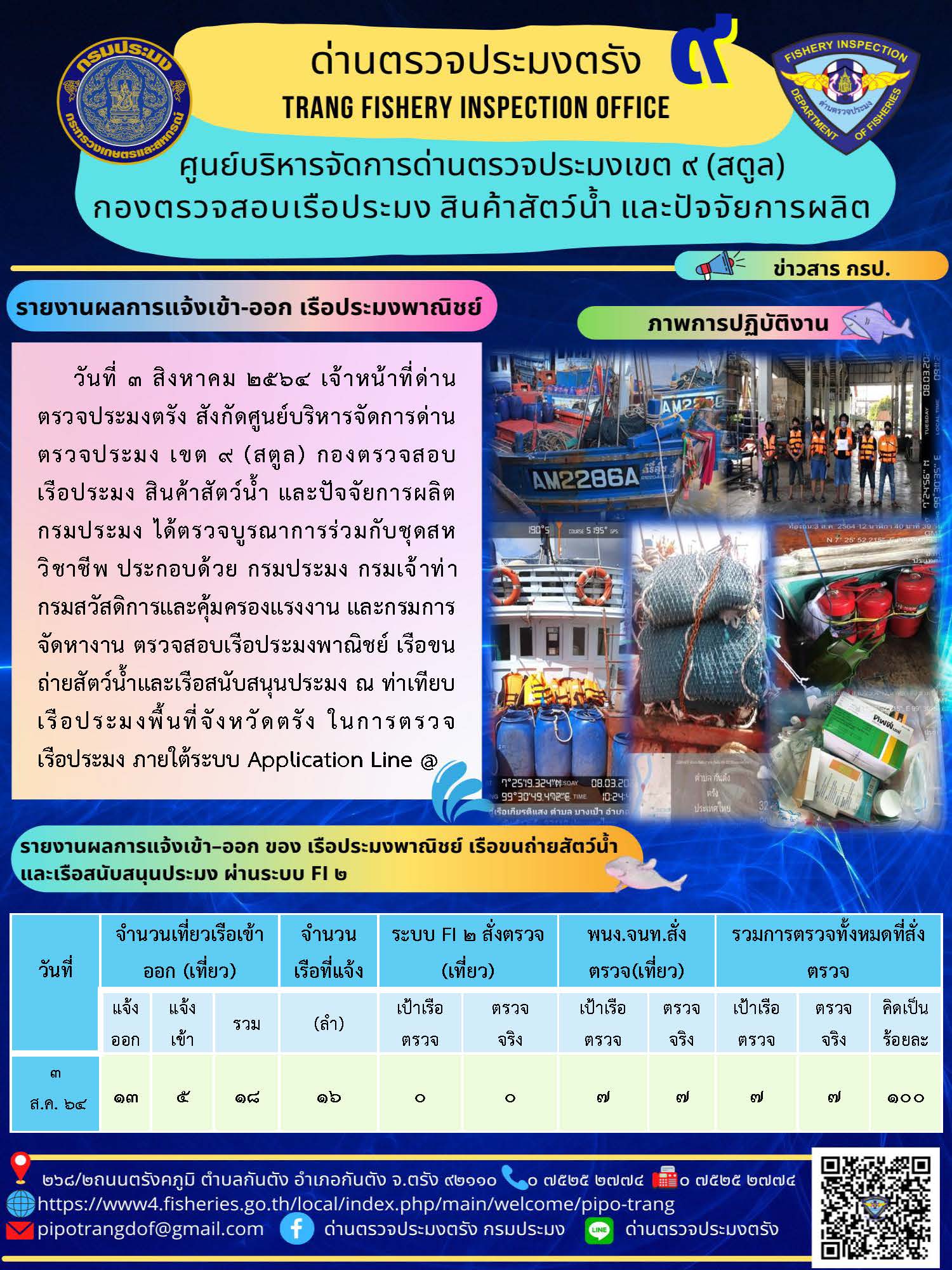 ประชาสัมพันธ์การปฏิบัติงานด่านตรวจประมงตรัง ภายใต้ระบบ Application Line @..คลิก