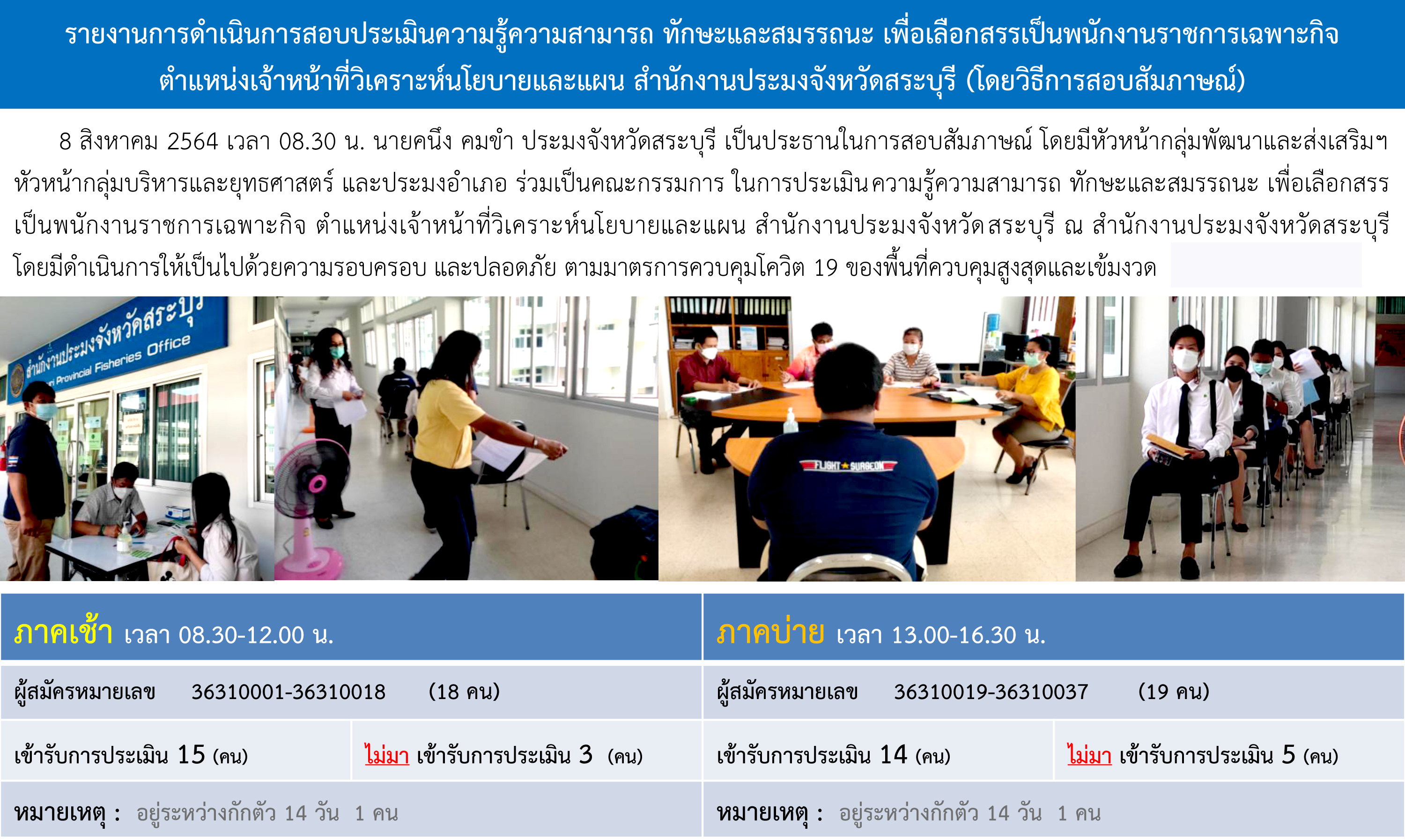 การประเมินความรู้ความสามารถ ทักษะและสมรรถนะ เพื่อเลือกสรรเป็นพนักงานราชการเฉพาะกิจ ตำแหน่งเจ้าหน้าที่วิเคราะห์นโยบายและแผน สำนักงานประมงจังหวัดสระบุรี..คลิก