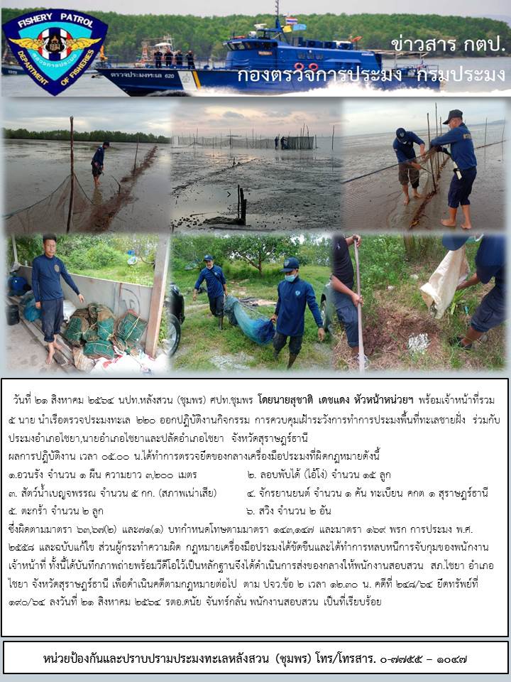 กิจกรรมการควบคุมเฝ้าระวังการทำการประมงพื้นที่ทะเลชายฝั่ง..คลิก