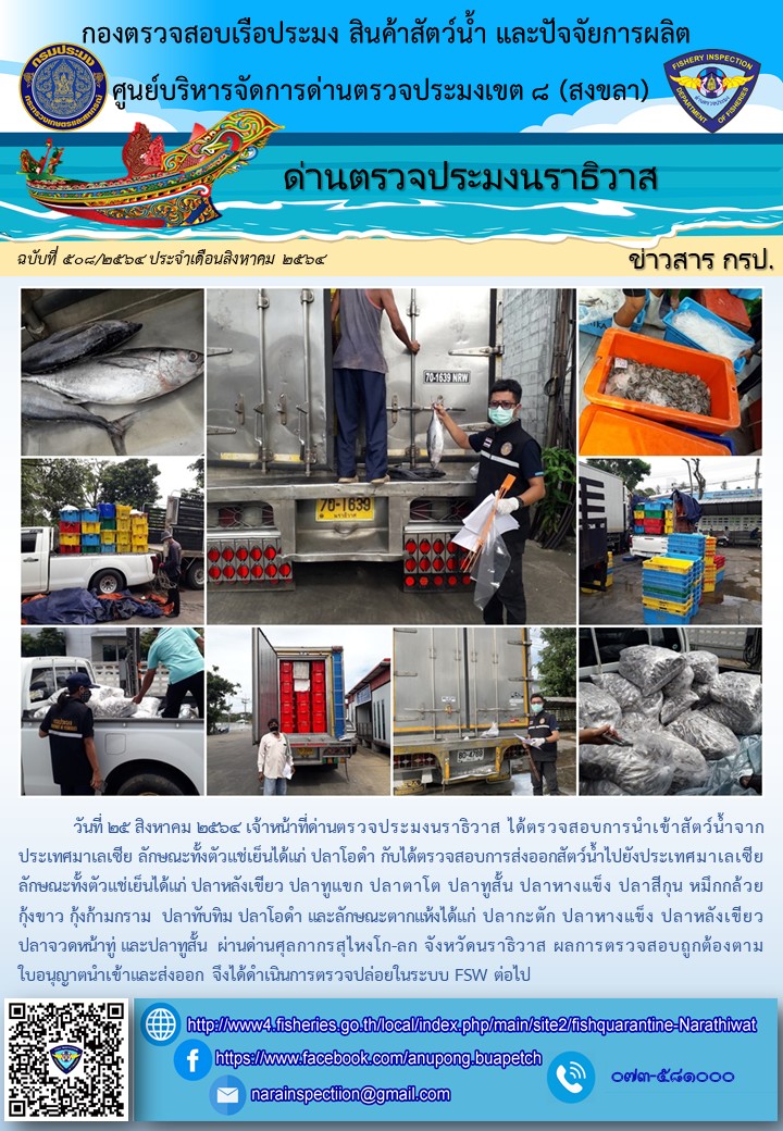 ประชาสัมพันธ์ด่านตรวจประมงนราธิวาส ประจำวันที่ 25 สิงหาคม 2564..คลิก