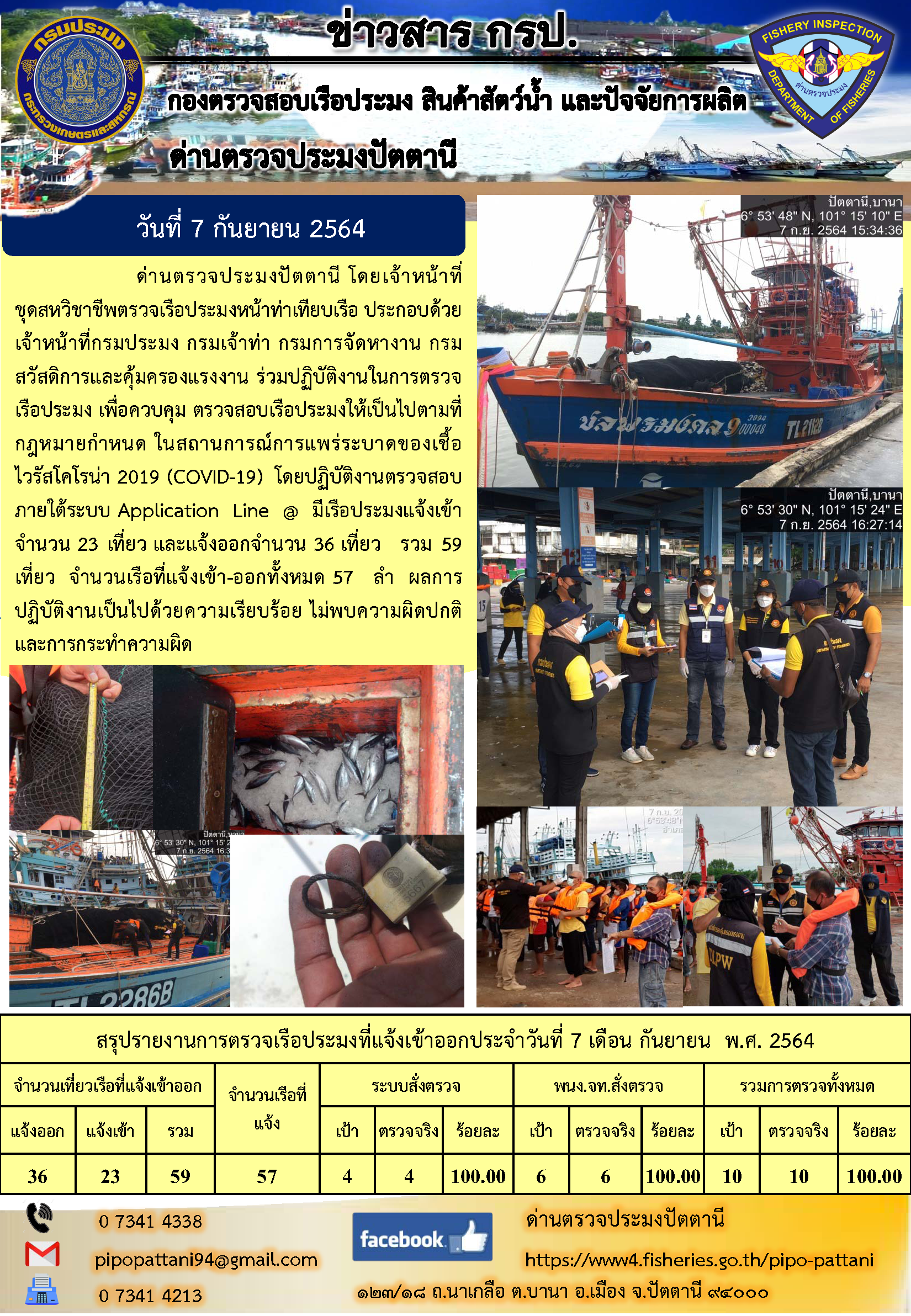 ข่าวสารการปฏิบัติงาน ด่านตรวจประมงปัตตานี 7 ก.ย. 64..คลิก