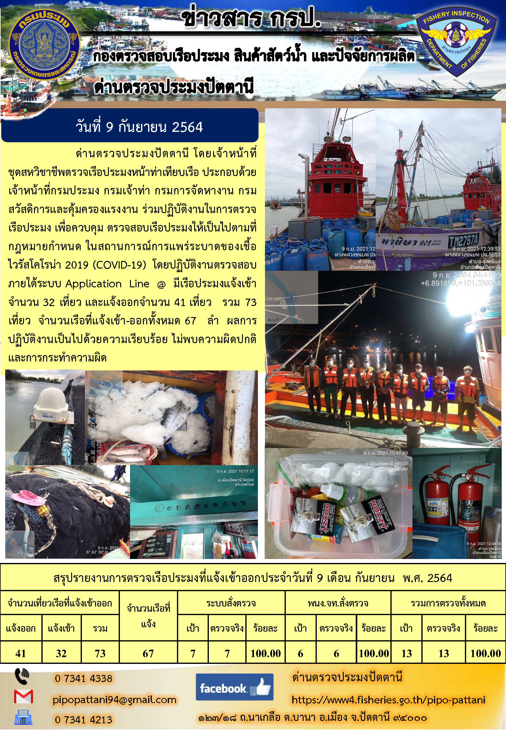 ข่าวสารการปฏิบัติงาน ด่านตรวจประมงปัตตานี 9 ก.ย. 64..คลิก