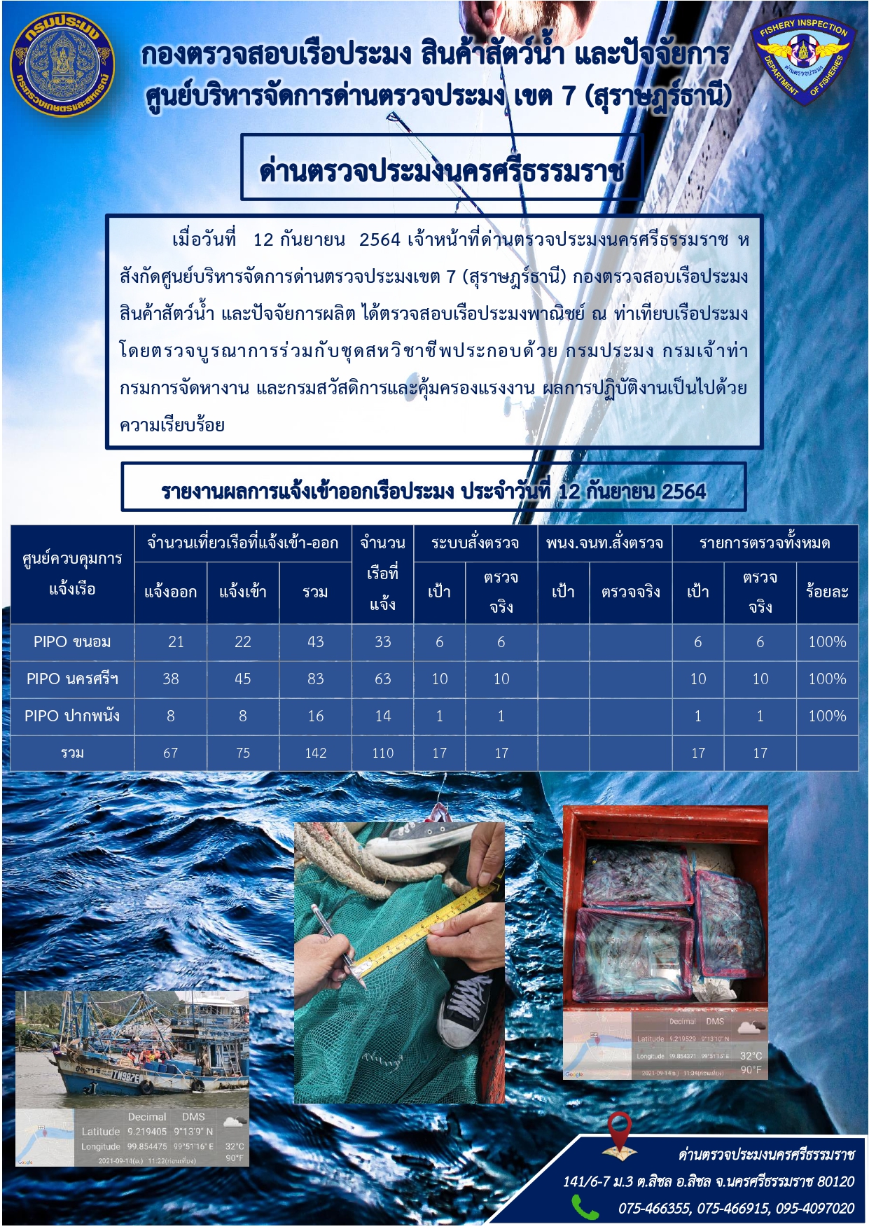 รายงานการปฏิบัติงาน ประจำวันที่ 12 กันยายน  2564..คลิก