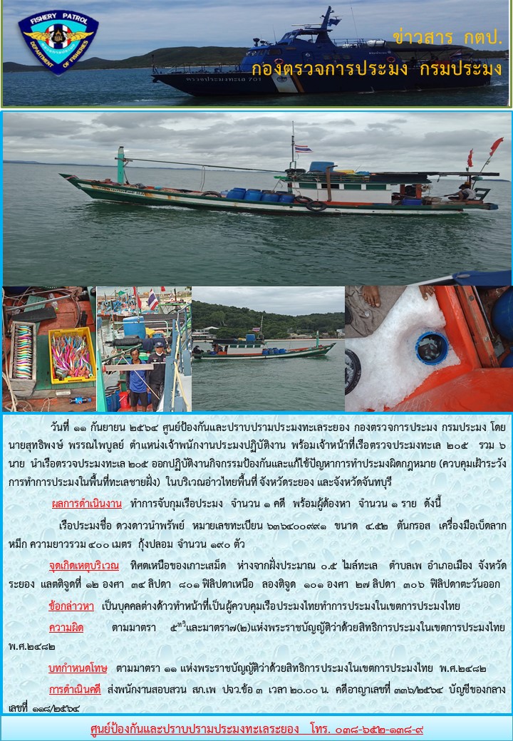 เรือตรวจประมงทะเล 205 จับกุมเรือประมงเบ็ดลากหมึกบุคคลต่างด้าวทำหน้าที่เป็นผู้ควบคุมเรือประมงไทยทำการประมงในเขตการประมงไทย..คลิก