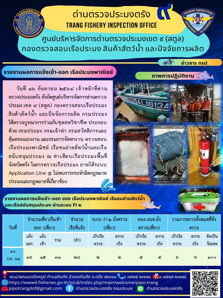 ประชาสัมพันธ์การปฏิบัติงานด่านตรวจประมงตรัง ภายใต้ระบบ Application Line @..คลิก