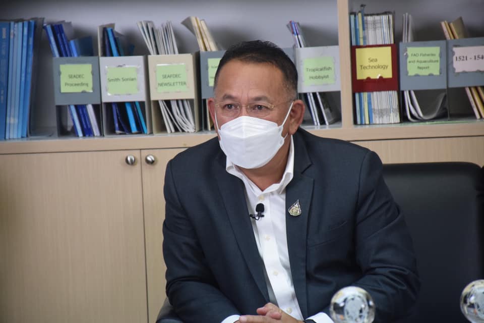 นายมีศักดิ์ ภักดีคง อธิบดีกรมประมง ให้สัมภาษณ์สื่อมวลชน ในประเด็น รางวัลเลิศรัฐ 