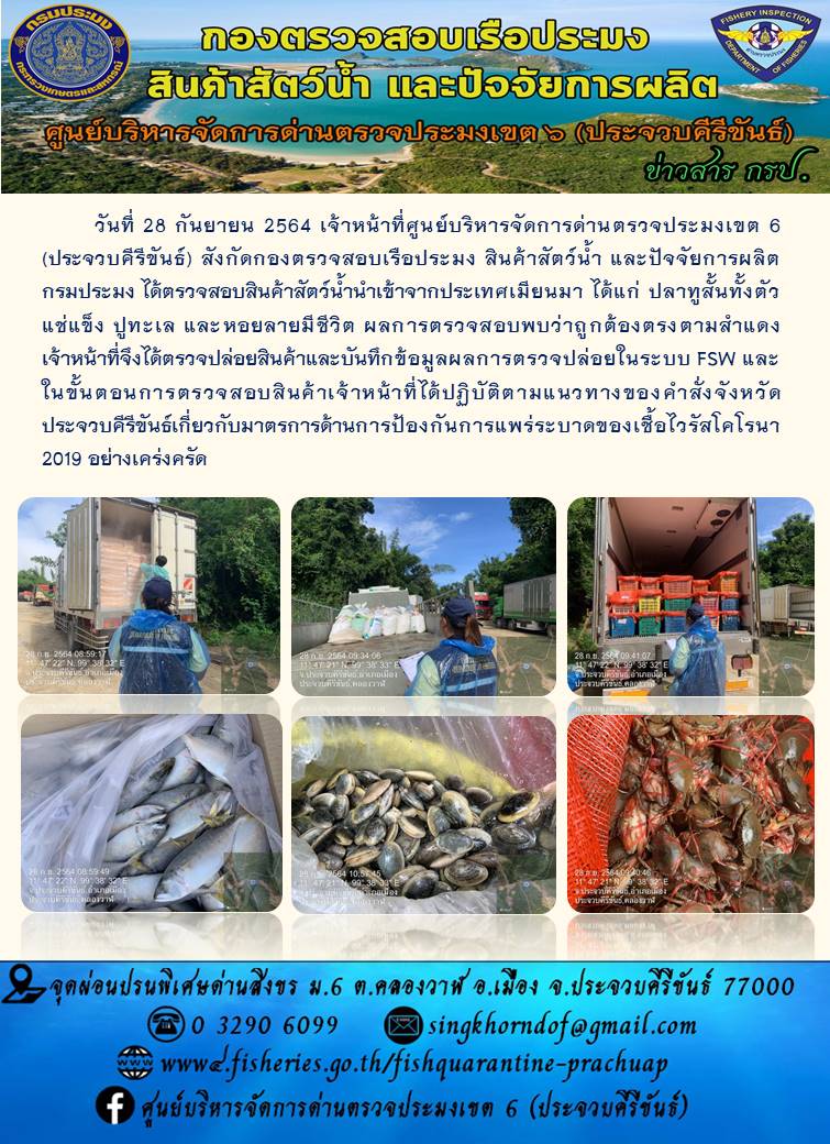 สินค้าสัตว์น้ำนำเข้าจากประเทศเมียนมา