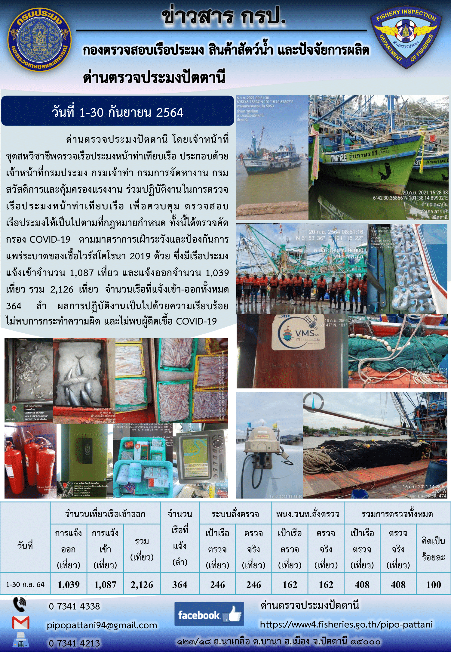 สถิติการแจ้งเรือเข้าออกเรือประมง ประจำเดือนกันยายน 2564..คลิก