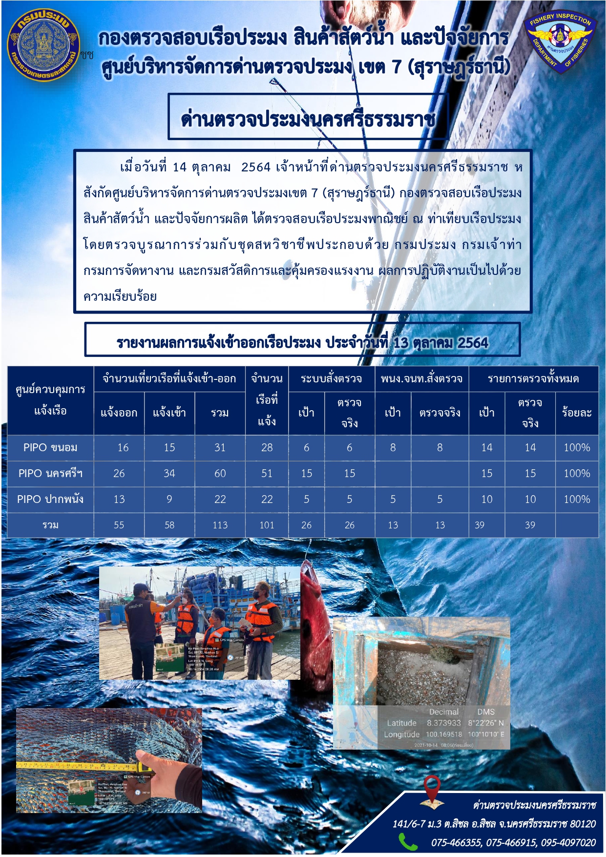 รายงานการปฏิบัติงาน ประจำวันที่ 14 ตุลาคม 2564..คลิก