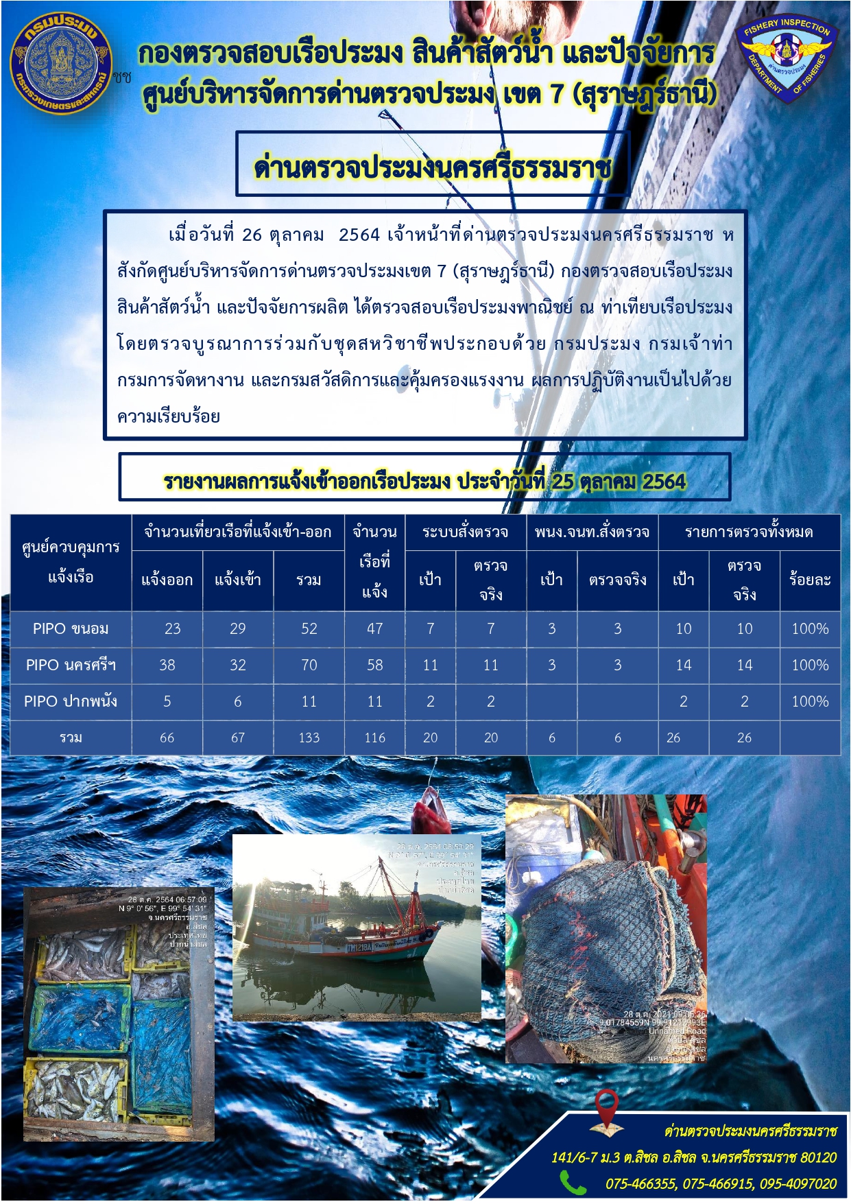 รายงานการปฏิบัติงาน ประจำวันที่ 26 ตุลาคม 2564..คลิก