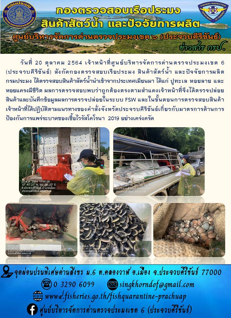 สินค้าสัตว์น้ำนำเข้าจากประเทศเมียนมา