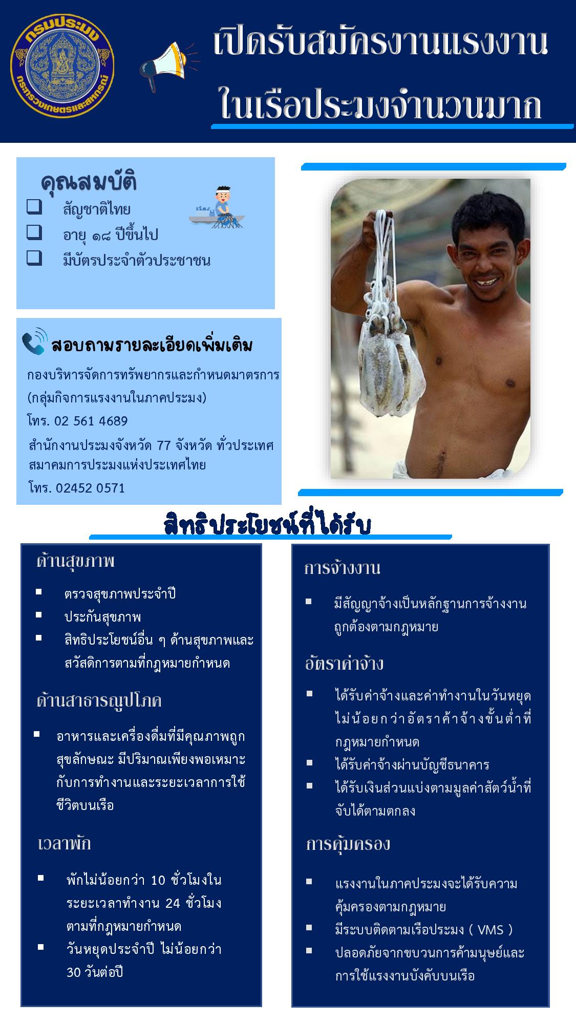 ประชาสัมพันธ์ เรื่อง เปิดรับสมัครแรงงานในเรือประมง