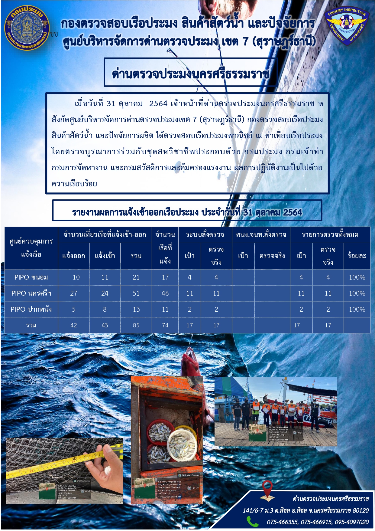 รายงานการปฏิบัติงาน ประจำวันที่ 31 ตุลาคม 2564..คลิก