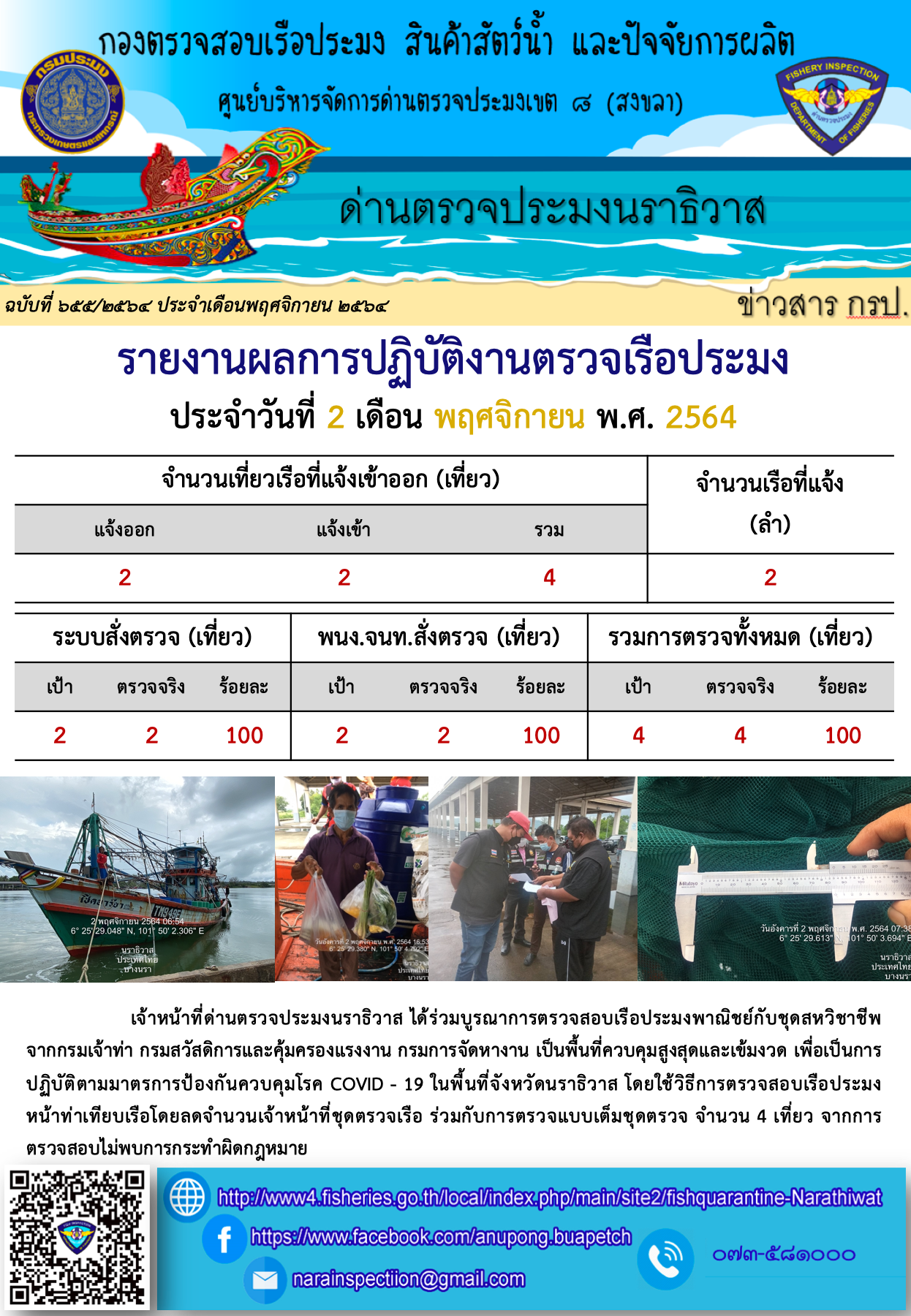 ประชาสัมพันธ์ด่านตรวจประมงนราธิวาส ประจำวันที่ 2 พฤศจิกายน 2564..คลิก