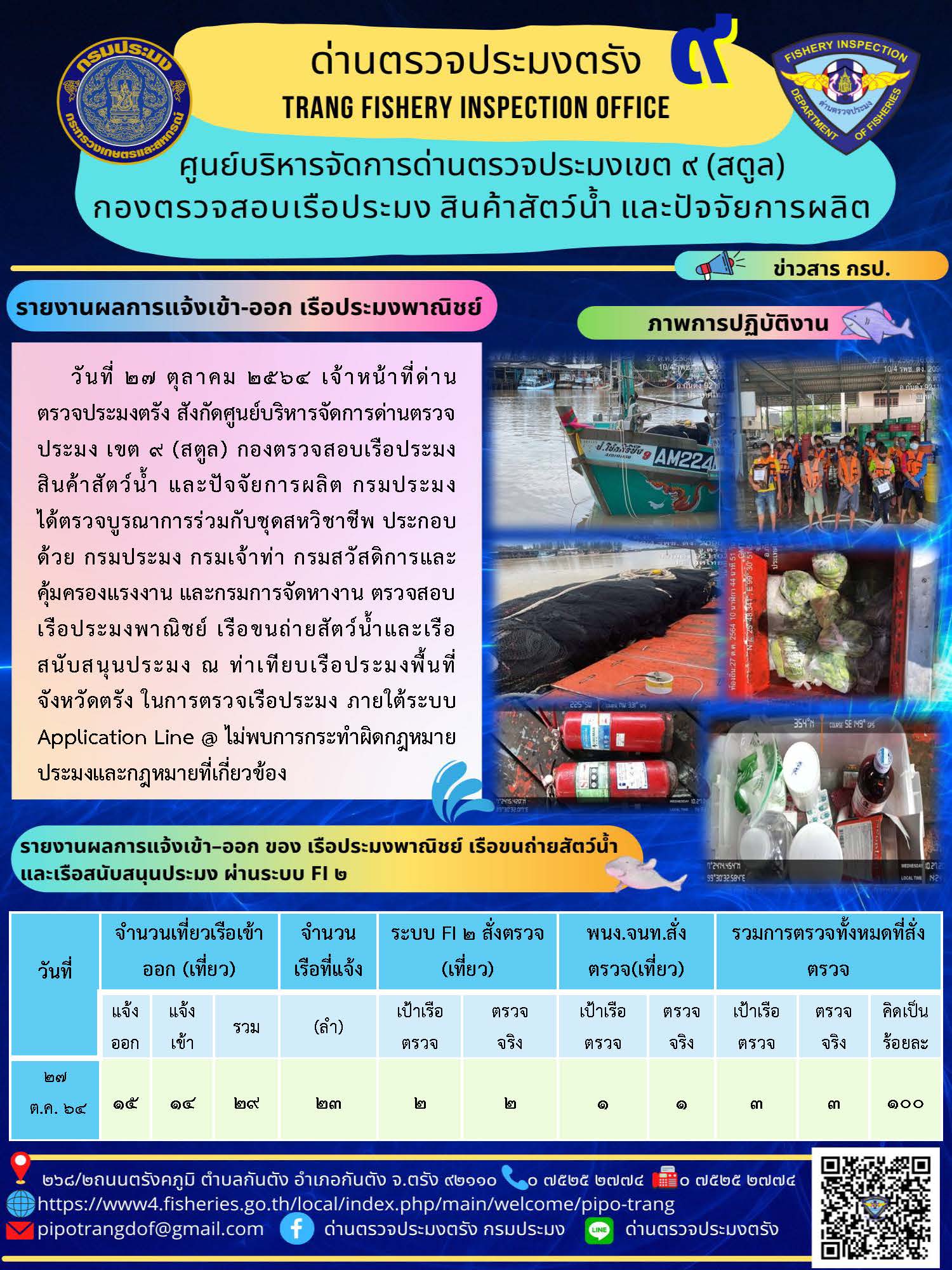 ประชาสัมพันธ์การปฏิบัติงานด่านตรวจประมงตรัง ภายใต้ระบบ Application Line @..คลิก