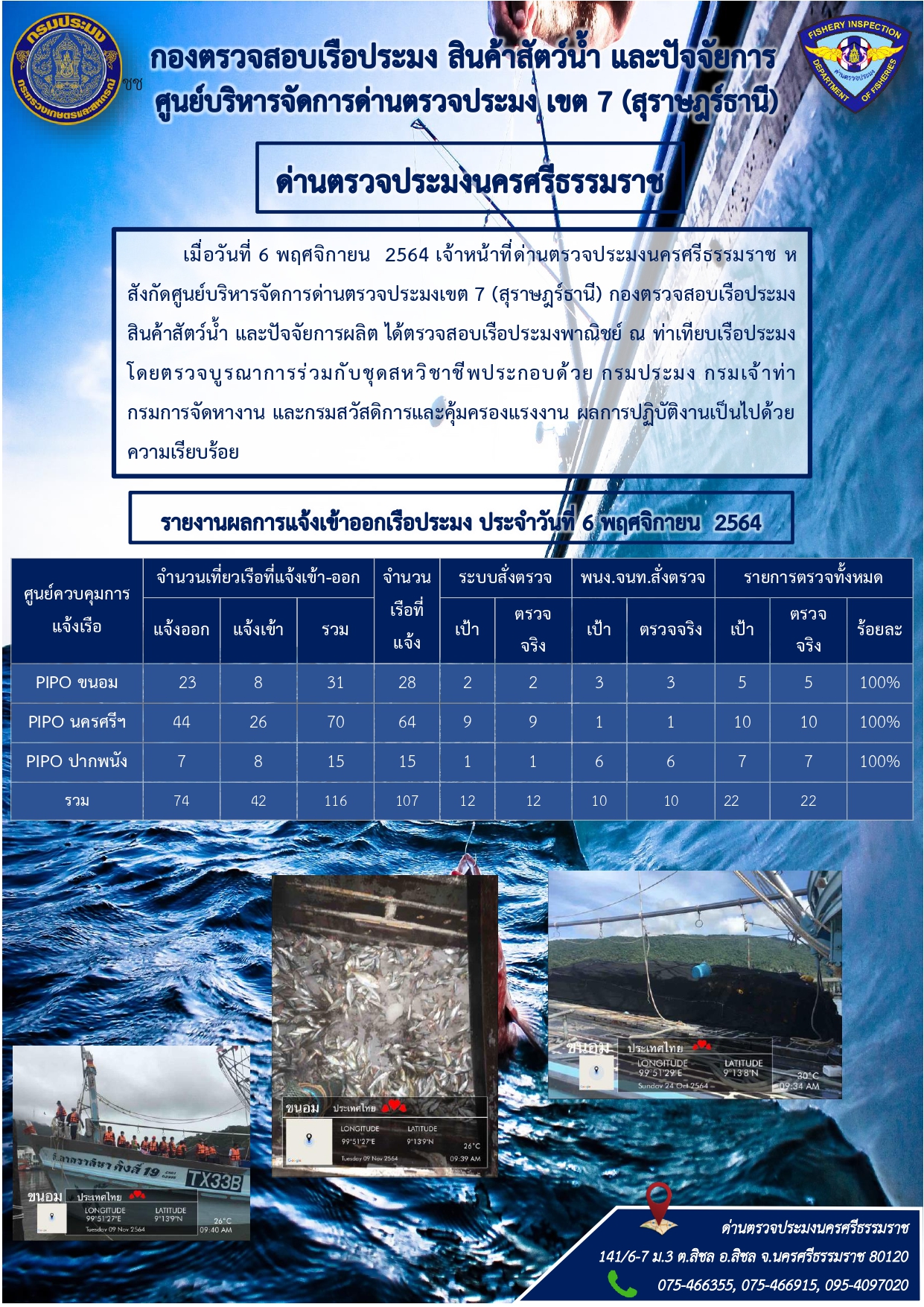 รายงานการปฏิบัติงาน ประจำวันที่ 6 พฤศจิกายน  2564..คลิก