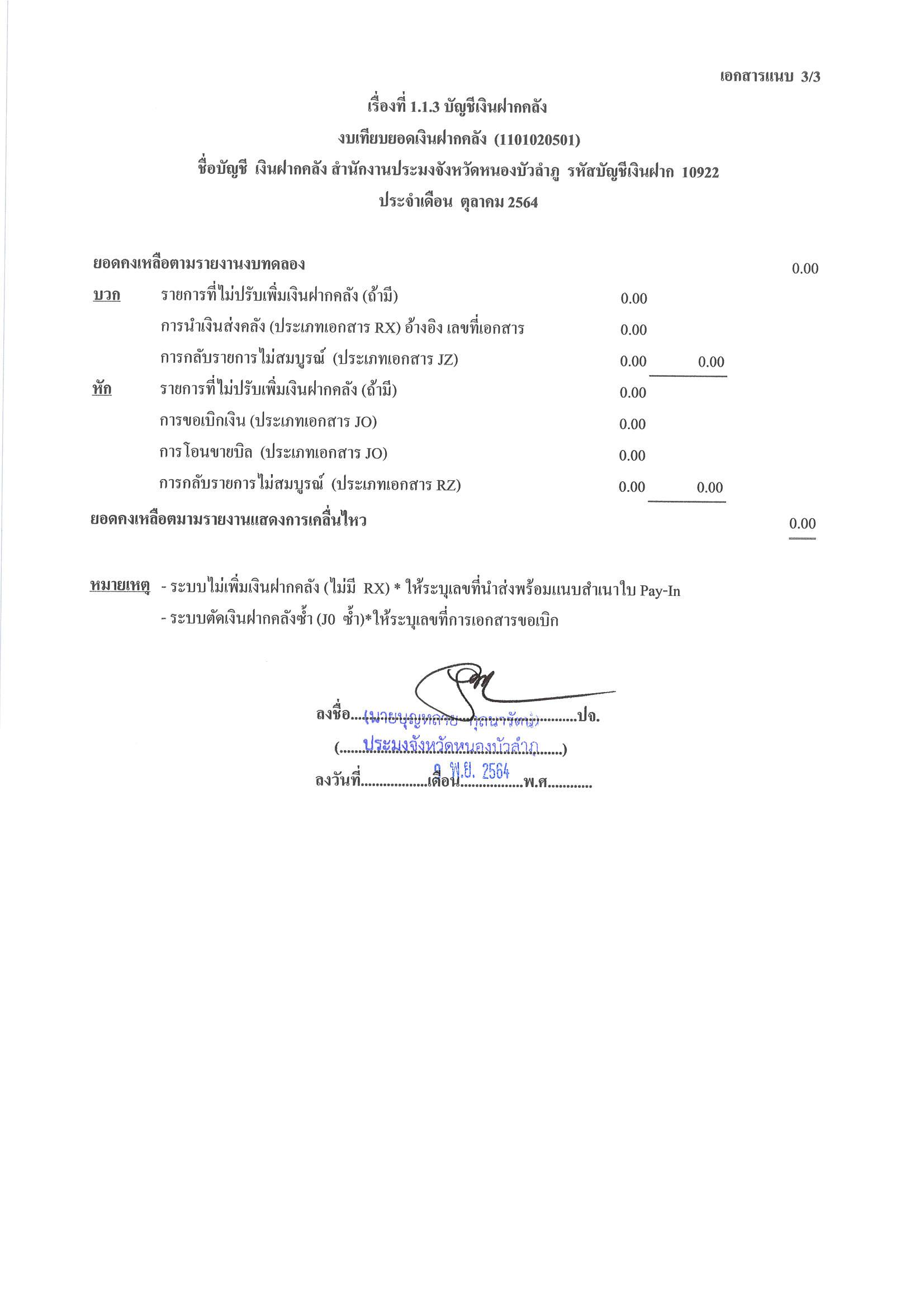 การเปิดเผยแสดงรายละเอียดประกอบรายการบัญชีที่สำคัญประกอบงบทดลองประจำเดือน ตุลาคม  2564..คลิก