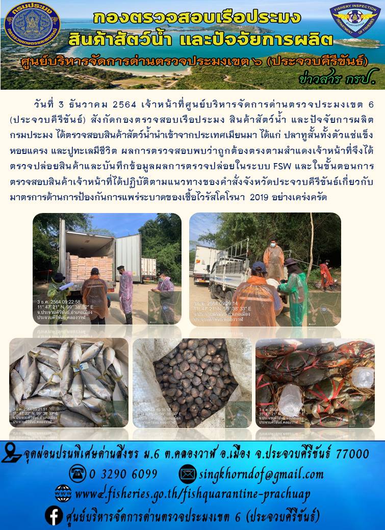 สินค้าสัตว์น้ำนำเข้าจากประเทศเมียนมา