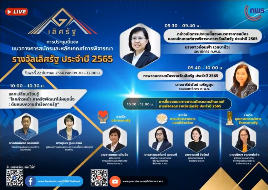 การประชุมชี้แจงแนวทางการสมัครและหลักเกณฑ์การพิจารณารางวัลเลิศรัฐ ประจำปี 2565..คลิก
