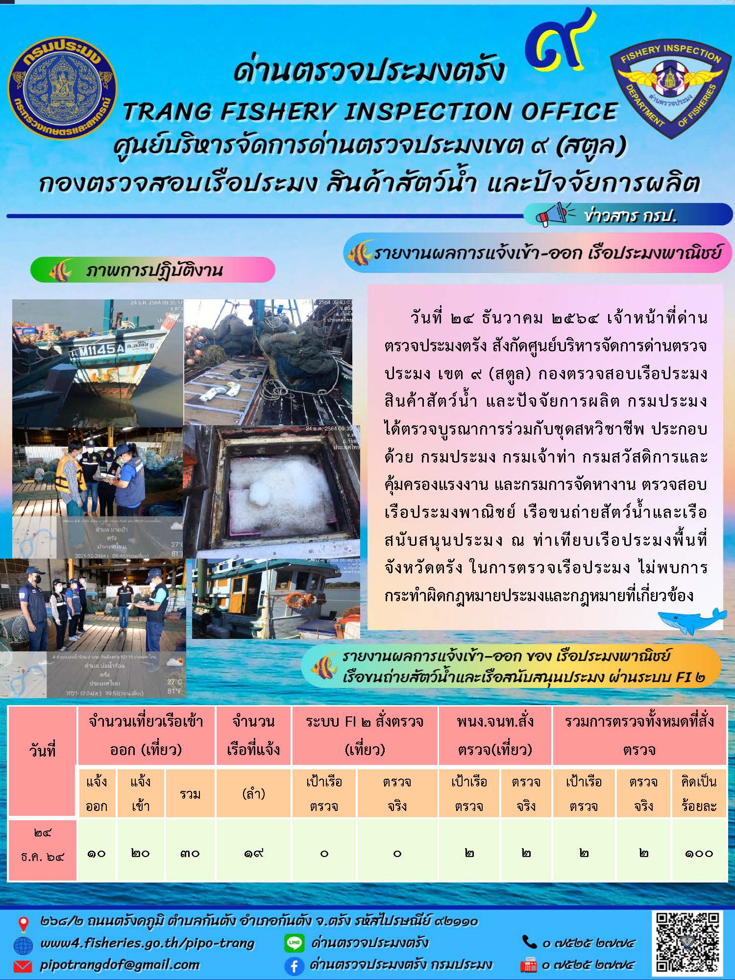 ประชาสัมพันธ์การปฏิบัติงานด่านตรวจประมงตรัง..คลิก