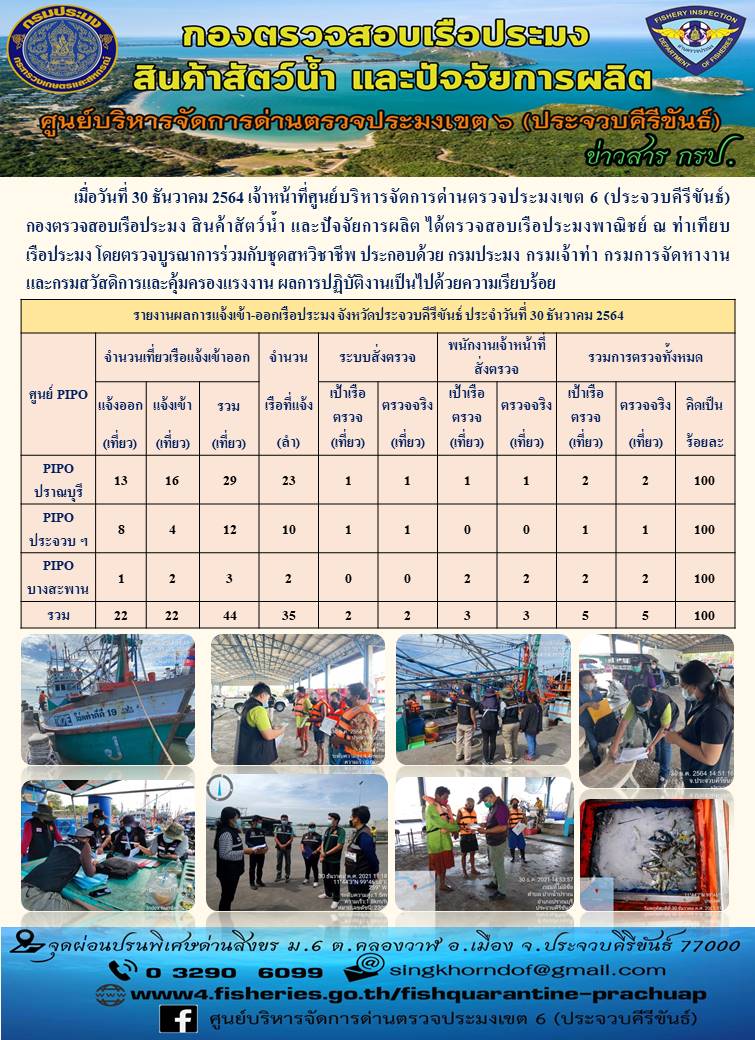 ตรวจสอบเรือประมงพานิชย์ ณ ท่าเทียบเรือประมง..คลิก