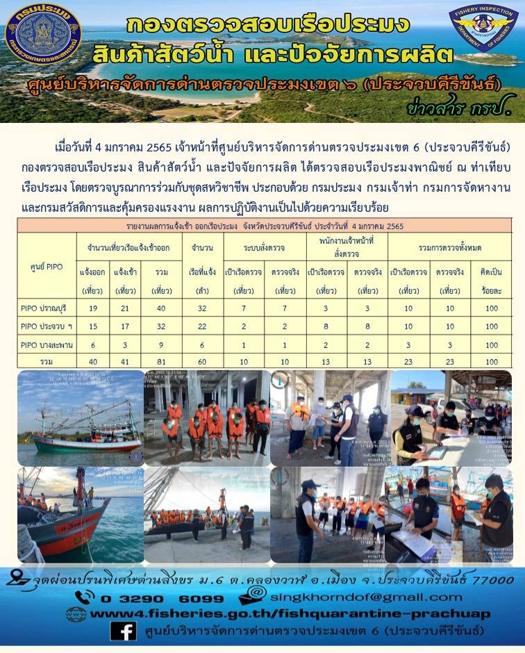 ตรวจสอบเรือประมงพานิชย์ ณ ท่าเทียบเรือประมง..คลิก
