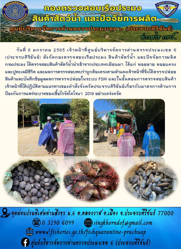 สินค้าสัตว์น้ำนำเข้าจากประเทศเมียนมา