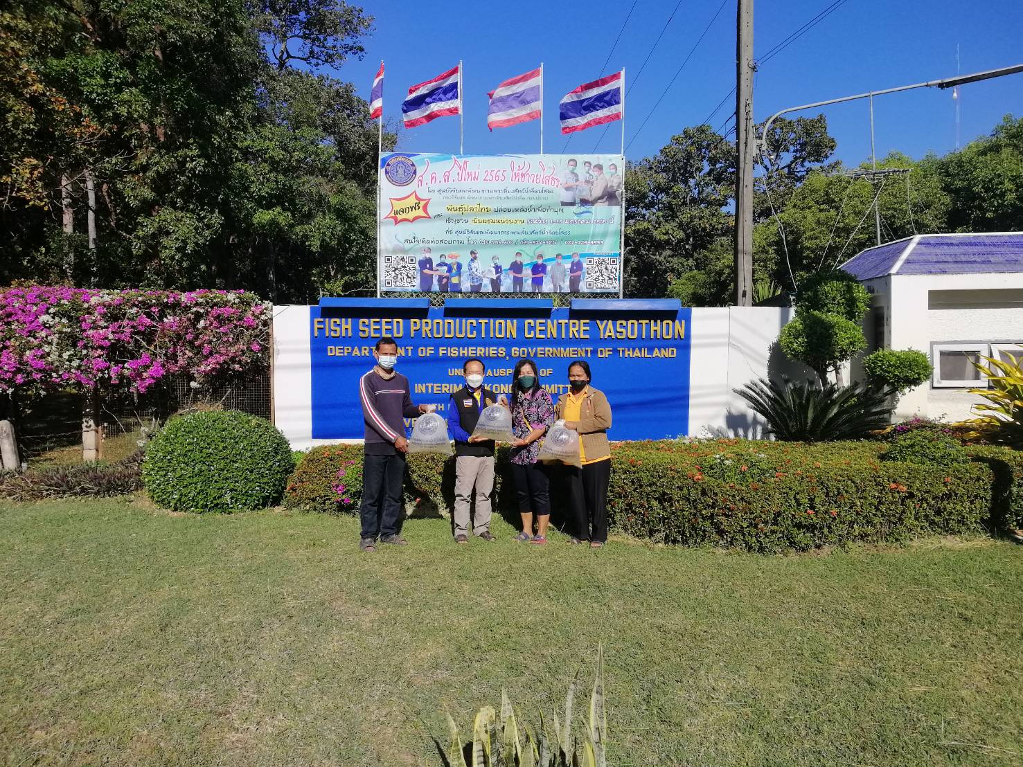 ภาพกิจกรรม วันที่ 8 ม.ค. 2565 ส.ค.ส.ปีใหม่ 2565 ให้ชาวยโสธร  โดยศูนย์วิจัยและพัฒนาการเพาะเลี้ยงสัตว์น้ำจืดยโสธร กองวิจัยและพัฒนาการเพาะเลี้ยงสัตว์น้ำจืด แจกฟรี พันธุ์ปลาไทย และเชิญชวน เยี่ยมชมหน่วยงาน ระหว่างวันที่ 1 - 15 ม.ค 2565
