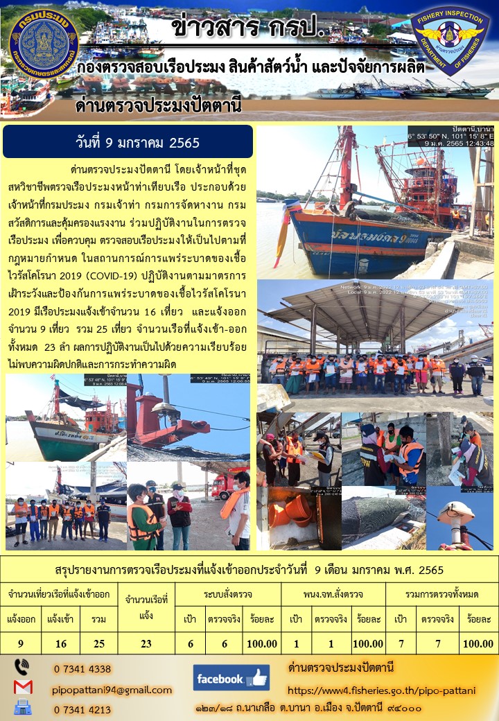 ข่าวสารการปฏิบัติงาน ด่านตรวจประมงปัตตานี 9 ม.ค. 65..คลิก