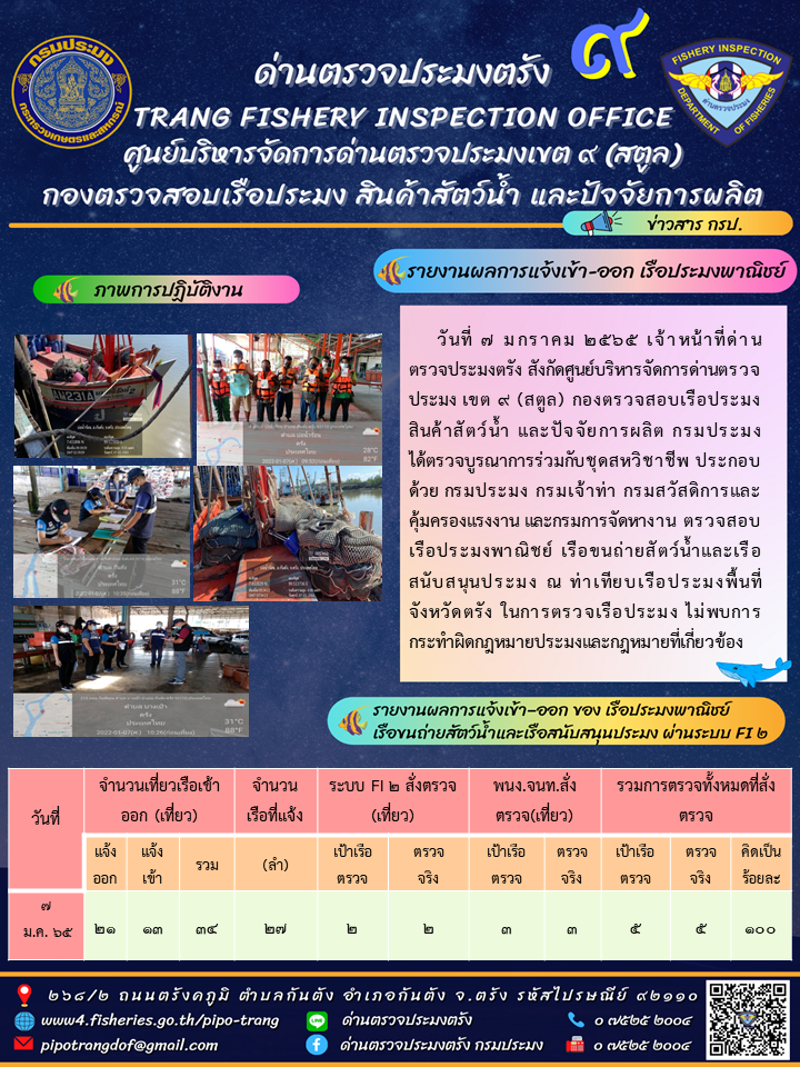 ประชาสัมพันธ์การปฏิบัติงานด่านตรวจประมงตรัง..คลิก