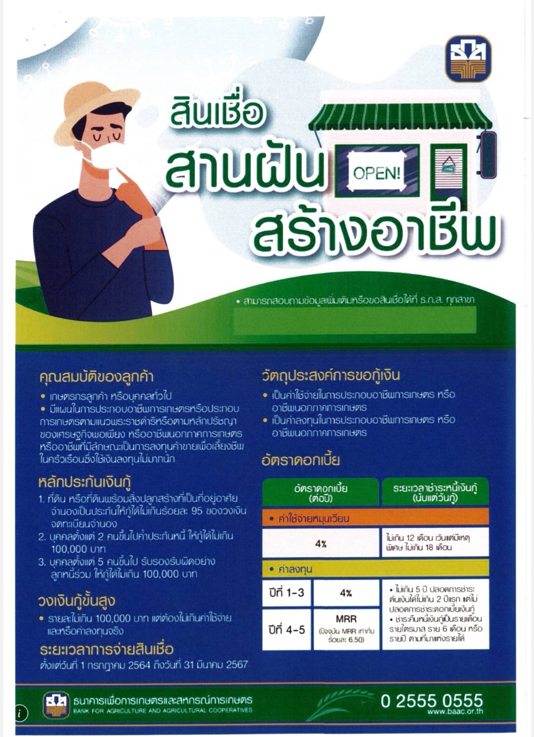 ประชาสัมพันธ์สร้างการรับรู้ ให้ราบถึงหลักกณฑ์ เงื่อนไข และสิทธิประโยชน์โครงการสานฝันสร้างอาชีพ และยกระดับรายได้เกษตรกร..คลิก