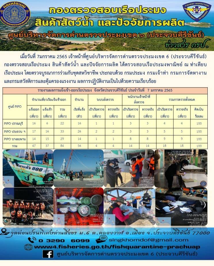 ตรวจสอบเรือประมงพานิชย์ ณ ท่าเทียบเรือประมง..คลิก
