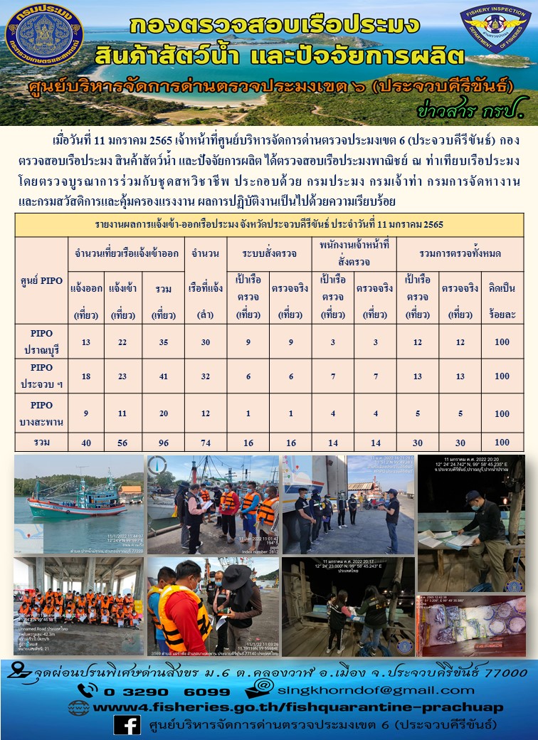 ตรวจสอบเรือประมงพานิชย์ ณ ท่าเทียบเรือประมง..คลิก