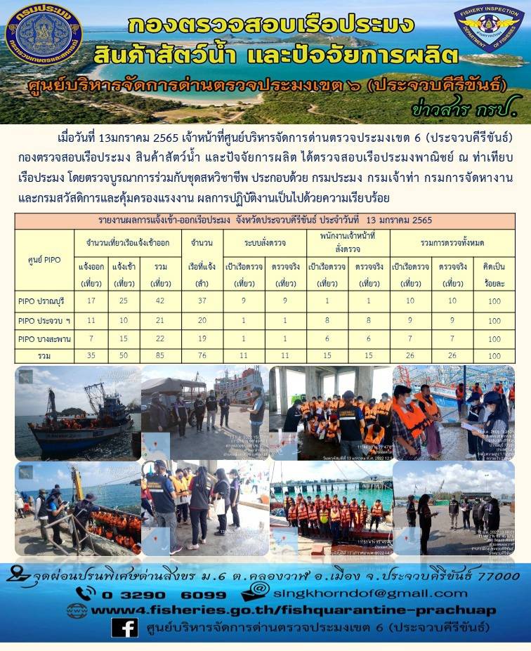 ตรวจสอบเรือประมงพานิชย์ ณ ท่าเทียบเรือประมง..คลิก