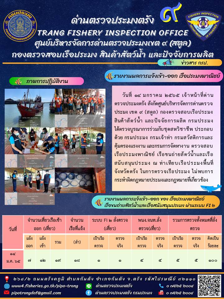 ประชาสัมพันธ์การปฏิบัติงานด่านตรวจประมงตรัง..คลิก