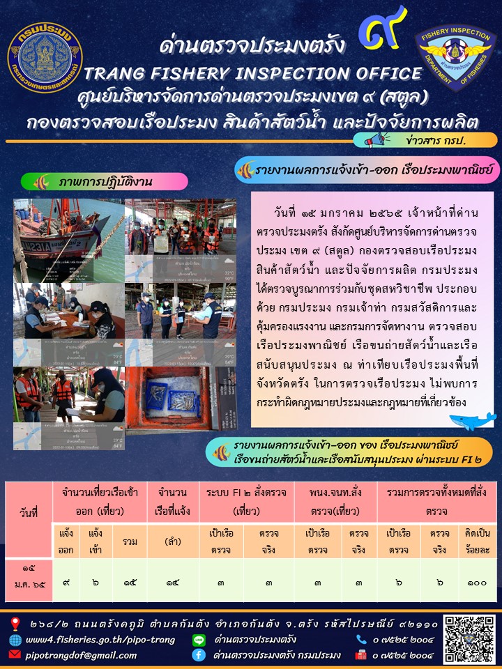 ประชาสัมพันธ์การปฏิบัติงานด่านตรวจประมงตรัง