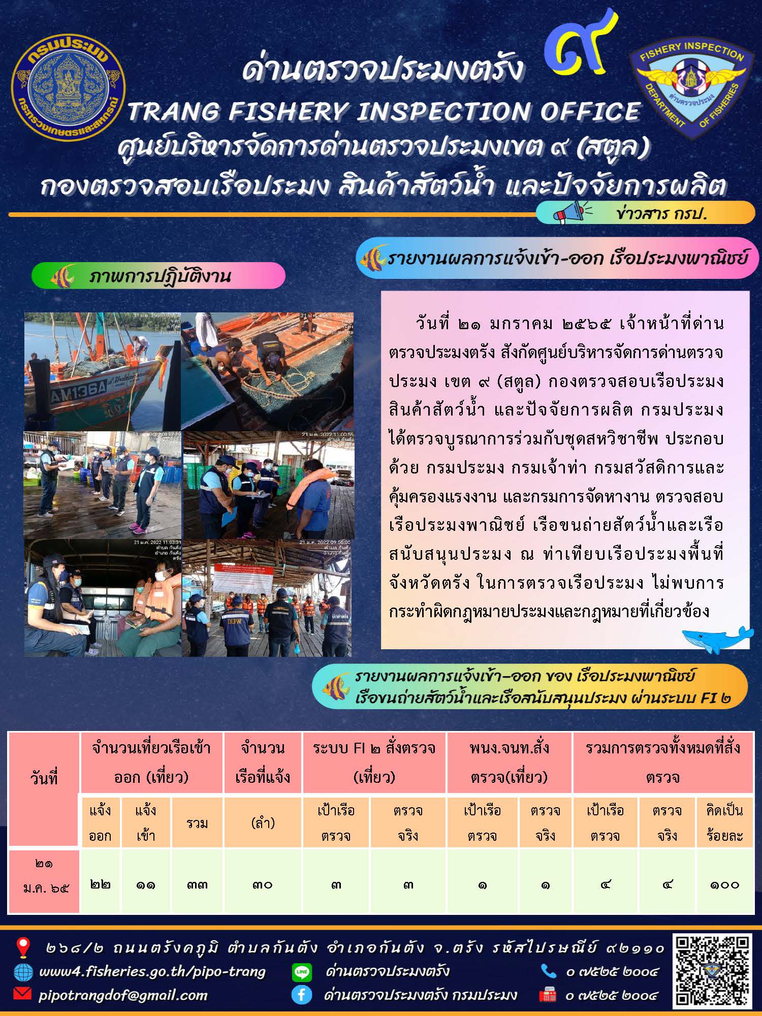ประชาสัมพันธ์การปฏิบัติงานด่านตรวจประมงตรัง..คลิก