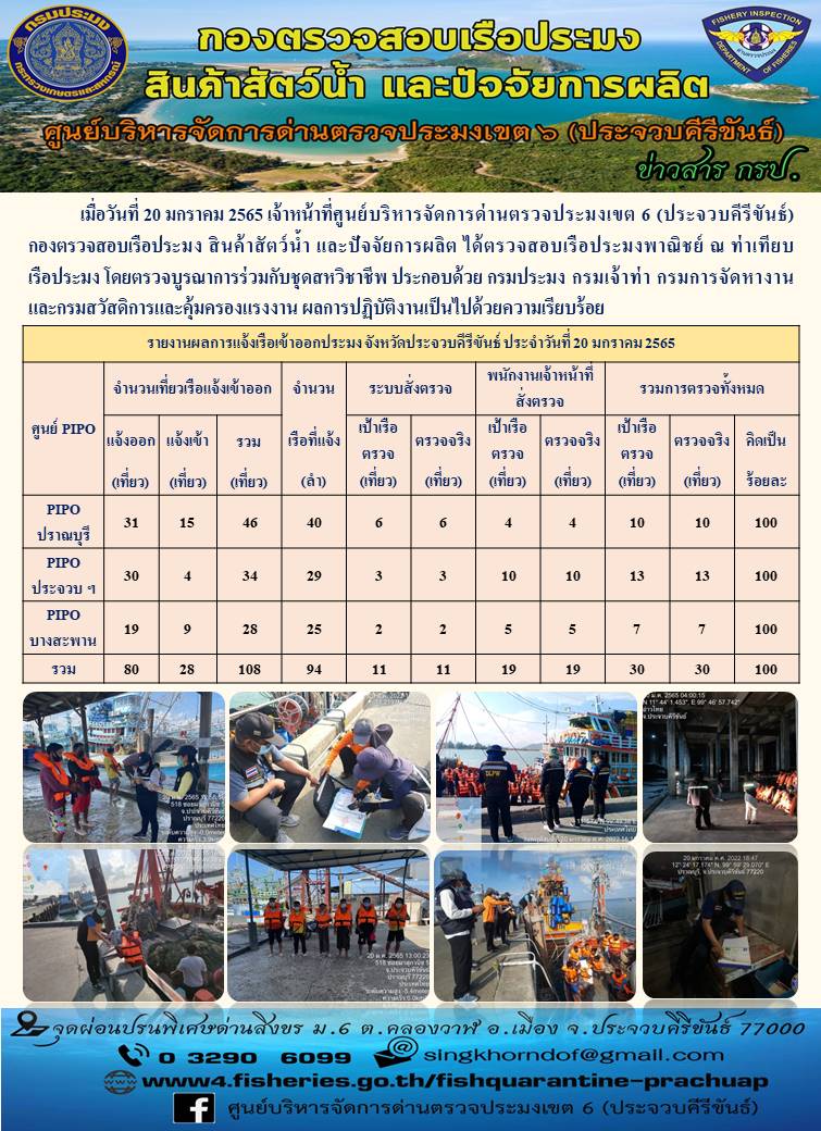 ตรวจสอบเรือประมงพานิชย์ ณ ท่าเทียบเรือประมง..คลิก