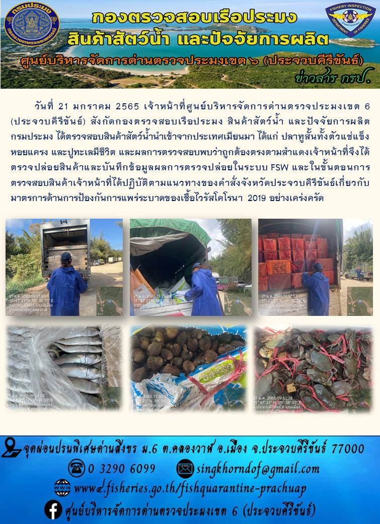 สินค้าสัตว์น้ำนำเข้าจากประเทศเมียนมา