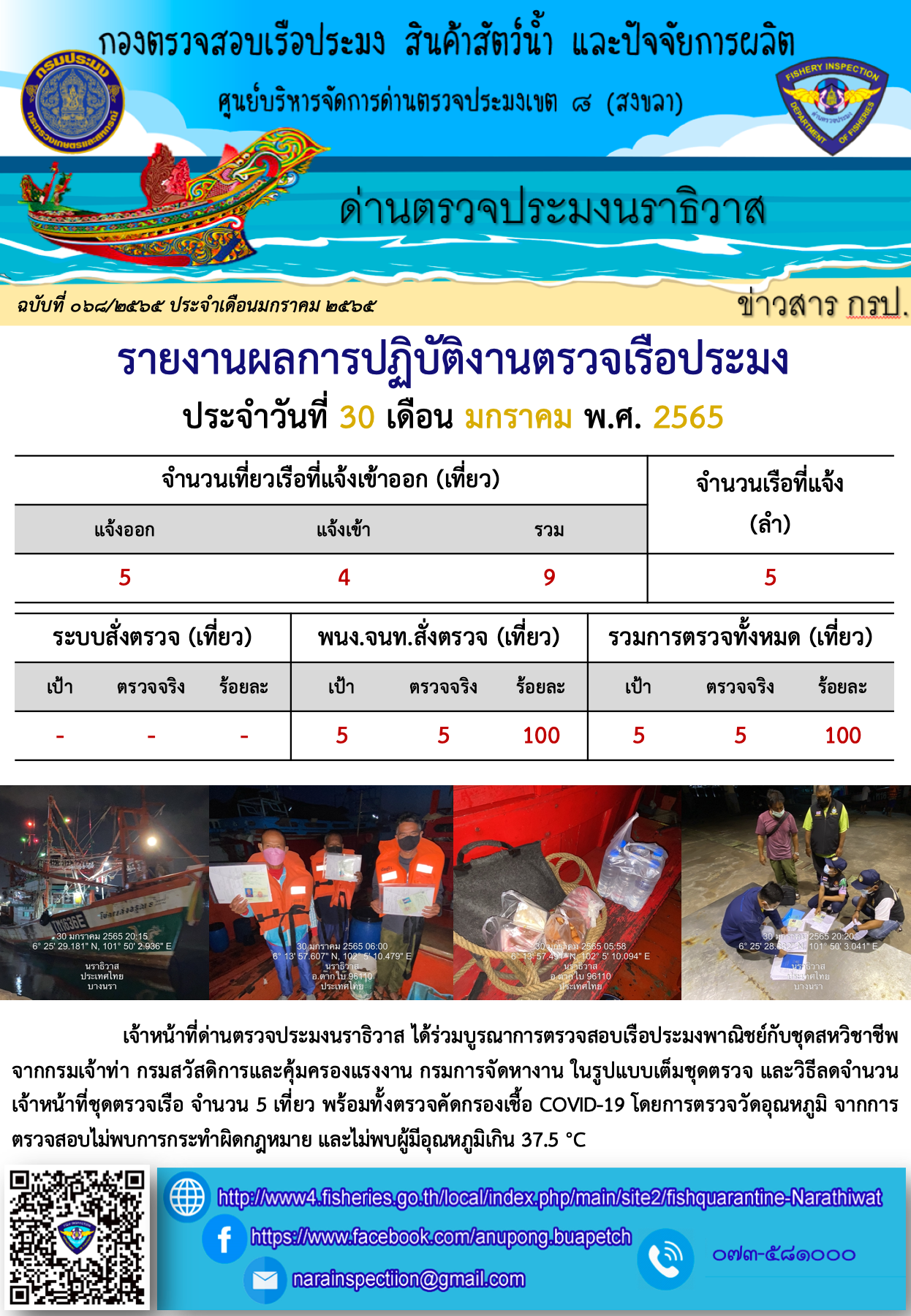 ประชาสัมพันธ์ด่านตรวจประมงนราธิวาส ประจำวันที่ 30 มกราคม 2565..คลิก