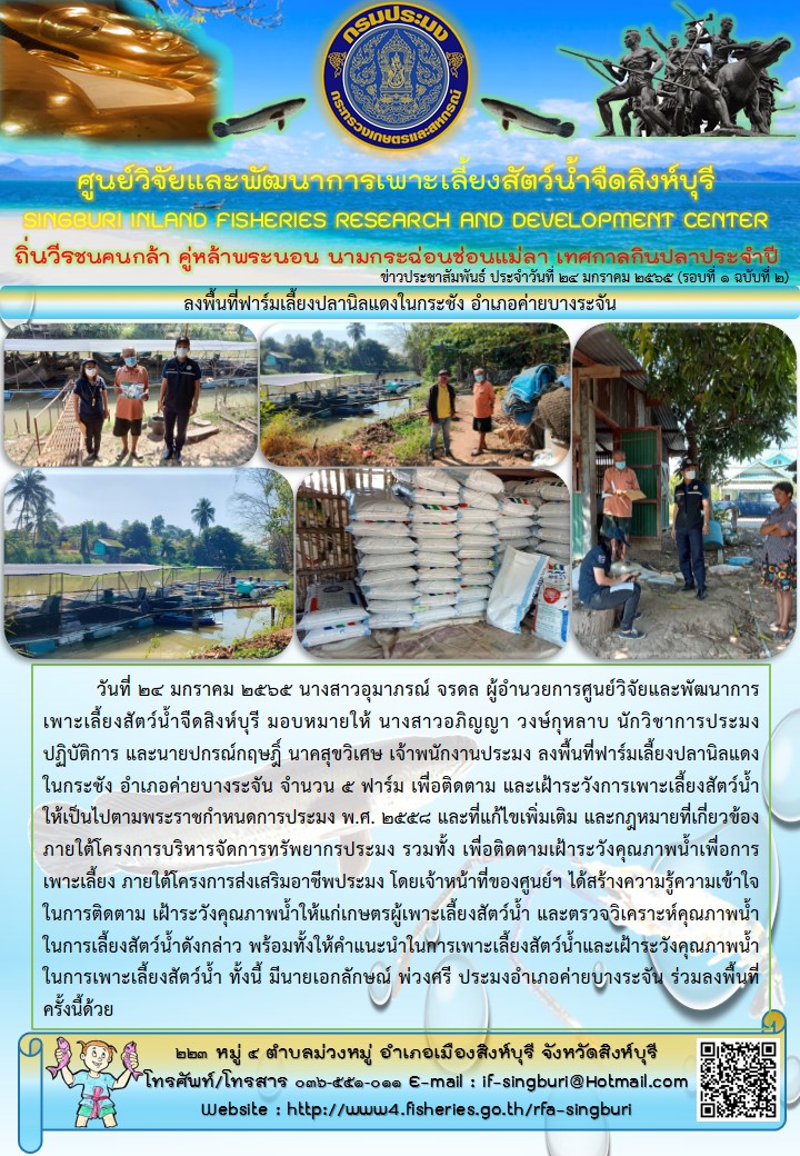 ลงพื้นที่ฟาร์มเลี้ยงปลานิลแดงในกระชัง อำเภอค่ายบางระจัน..คลิก