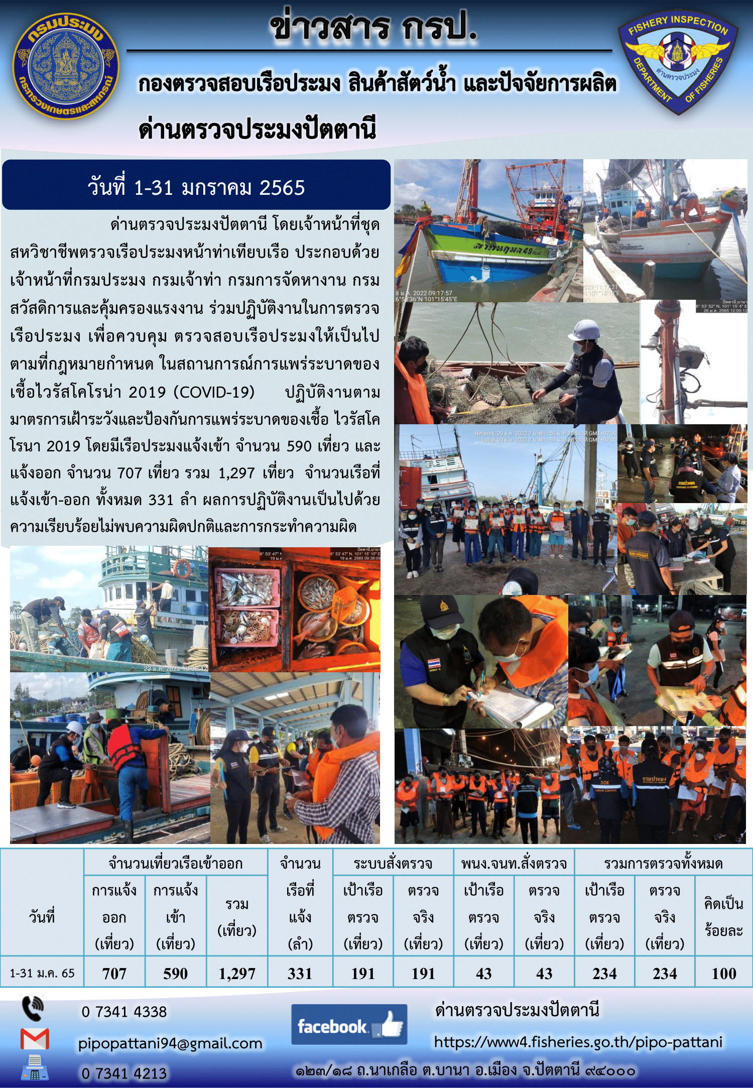 สถิติการแจ้งเรือเข้าออกเรือประมง ประจำเดือนมกราคม 2565..คลิก