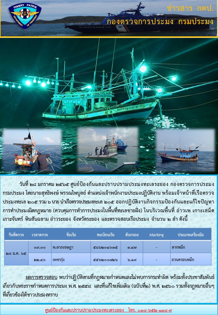 เรือตรวจประมงทะเล 205 ออกปฏิบัติงานควบคุมเฝ้าระวังการทำการประมงพื้นที่ทะเลชายฝั่ง