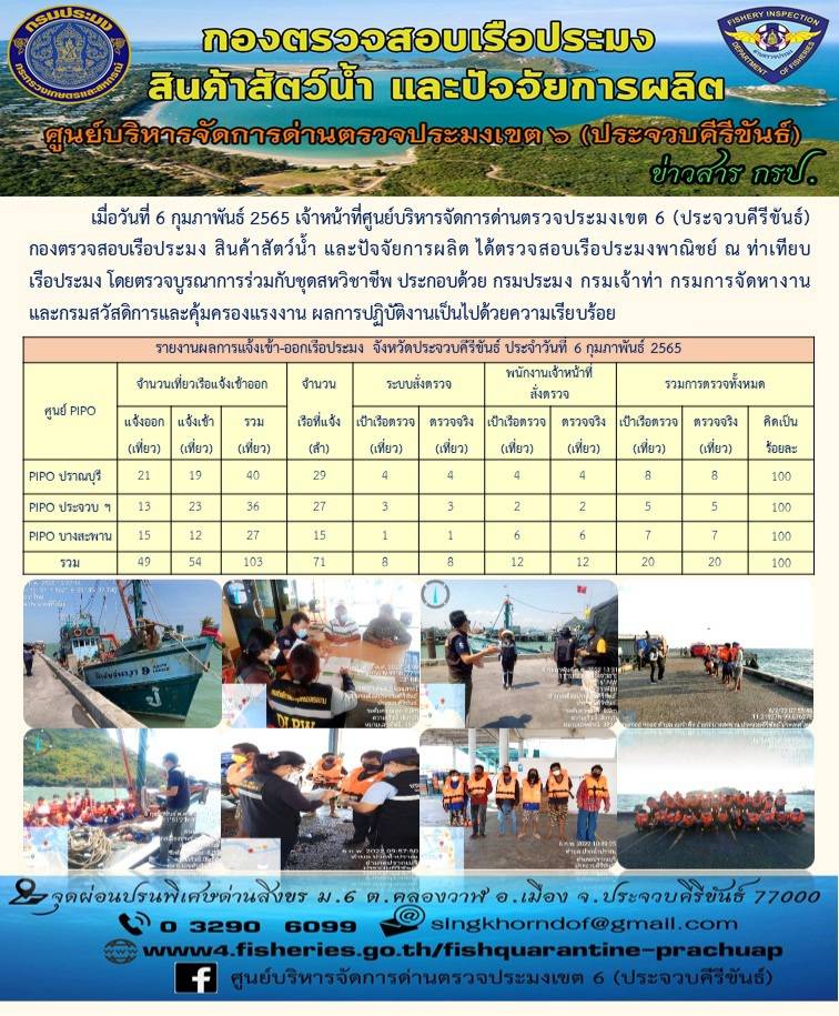 ตรวจสอบเรือประมงพานิชย์ ณ ท่าเทียบเรือประมง..คลิก