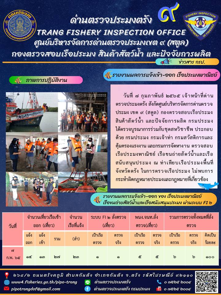 ประชาสัมพันธ์การปฏิบัติงานด่านตรวจประมงตรัง..คลิก