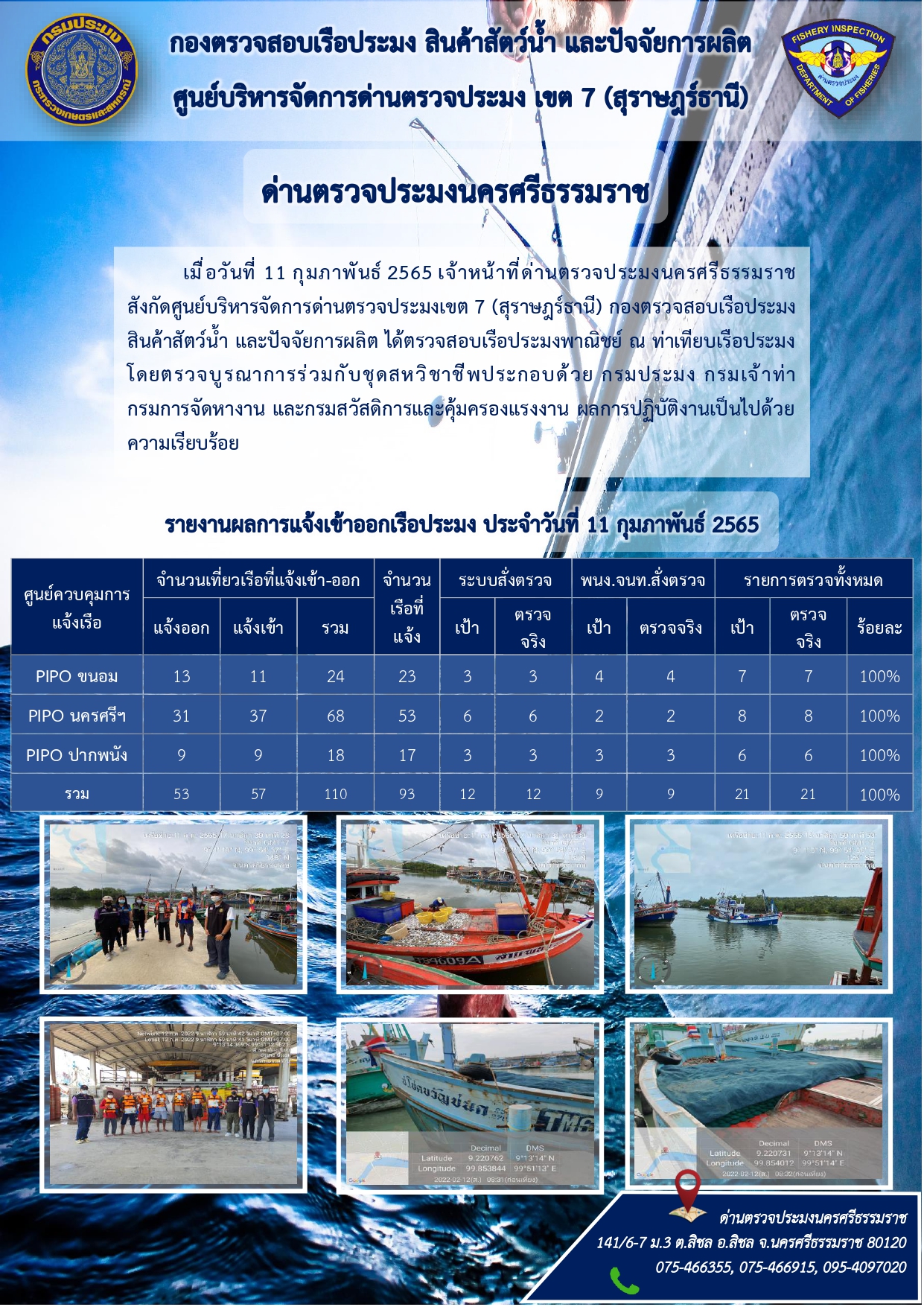 รายงานการปฏิบัติงาน ประจำวันที่ 11 กุมภาพันธ์ 2565