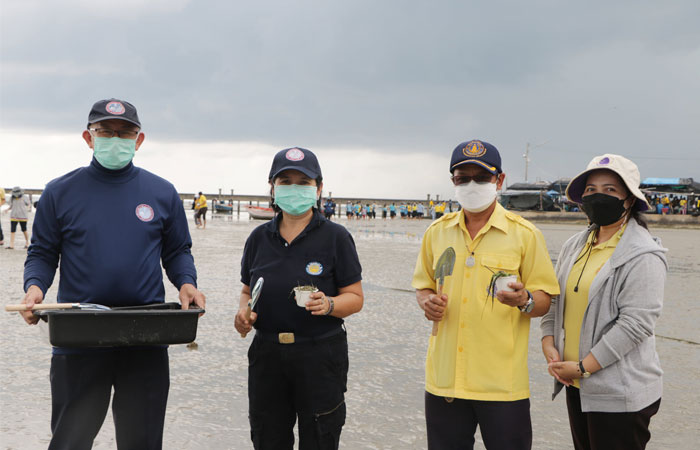 “ปลูกหญ้าทะเลฟื้นฟูระบบนิเวศทางทะเลและชายฝั่งจันทบุรี” ณ สะพานปลาสุดขอบฟ้า หาดเจ้าหลาว ต.คลองขุด อ.ท่าใหม่ จ.จันทบุรี