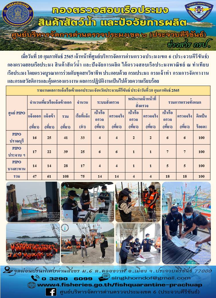 ตรวจสอบเรือประมงพานิชย์ ณ ท่าเทียบเรือประมง..คลิก