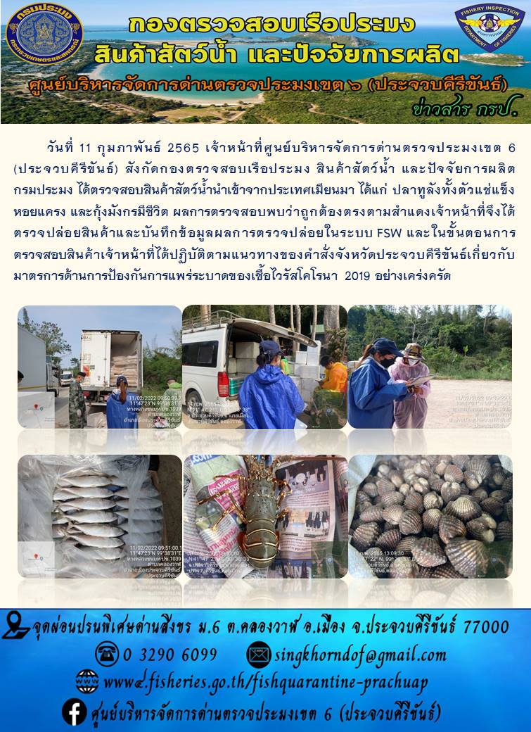 สินค้าสัตว์น้ำนำเข้าจากประเทศเมียนมา