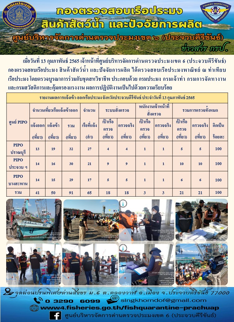ตรวจสอบเรือประมงพานิชย์ ณ ท่าเทียบเรือประมง..คลิก